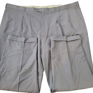 Mens Gray 100% Wool Dress Pants Size 53 Long Classic Slacks